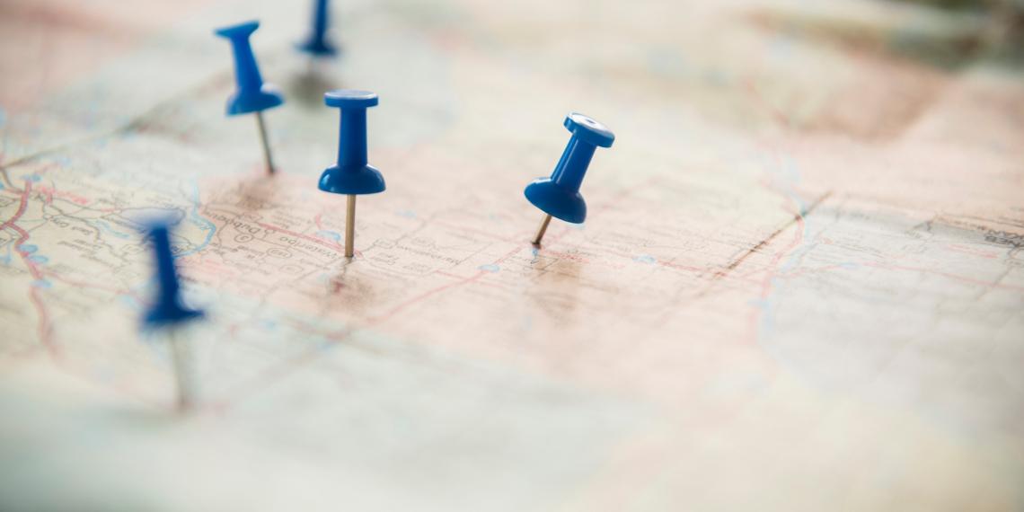 Drawing pins on a map