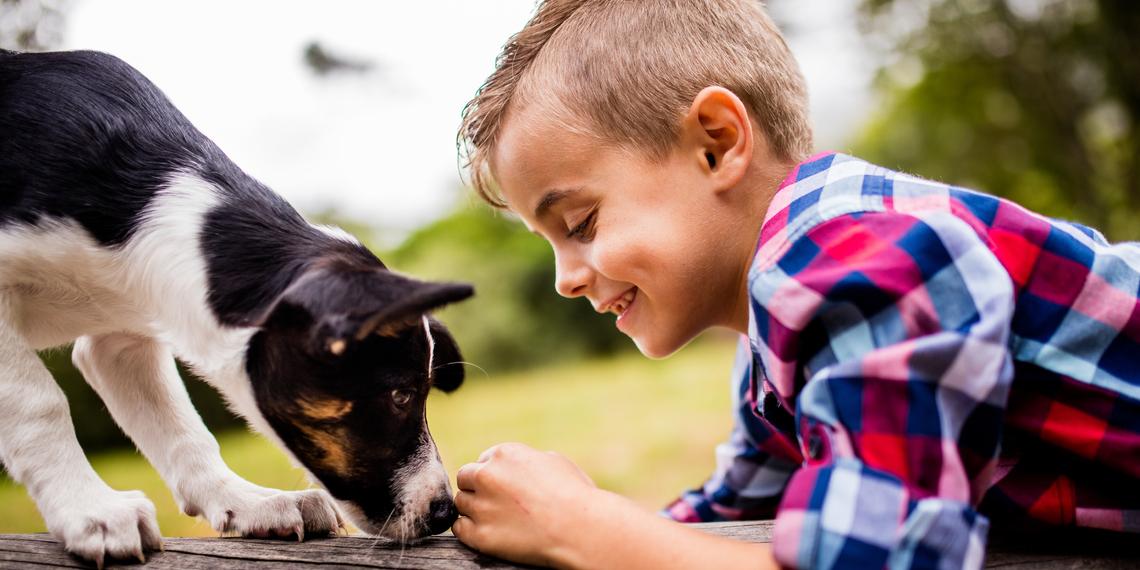boy and puppy