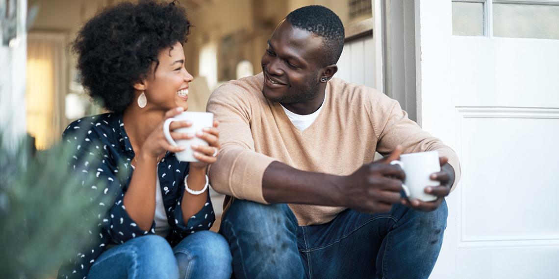 a couple looking happy