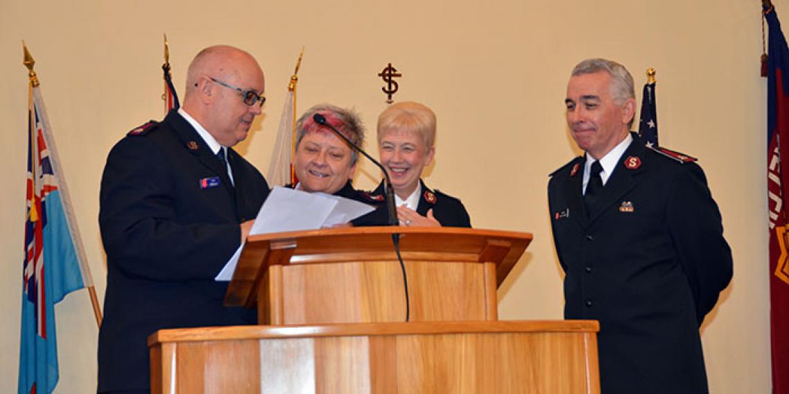 (l-r) Majors Ivan and Glenda Bezzant, Colonels Barbara and Willis Howell