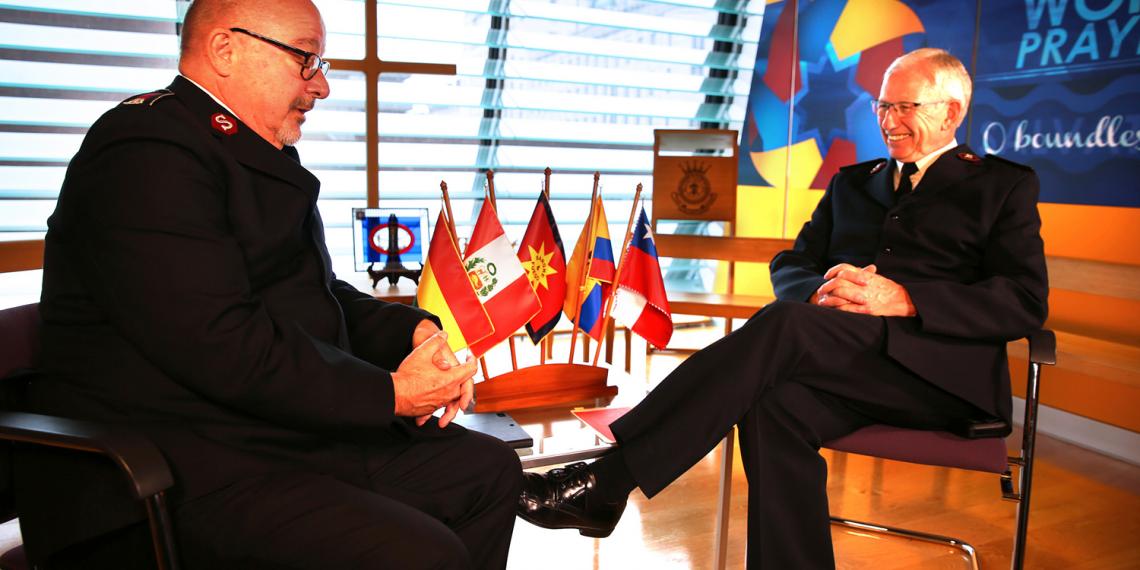 Lieut-Colonel Brian Venables interviews the General Elect, Commissioner Brian Peddle.
