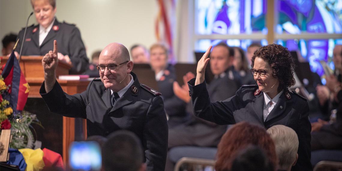 The Chief of the Staff, Commissioner Lyndon Buckingham, and World Secretary for Women's Ministries, Commissioner Bronwyn Buckingham, in the Alabama, Louisiana & Mississippi Division, USA
