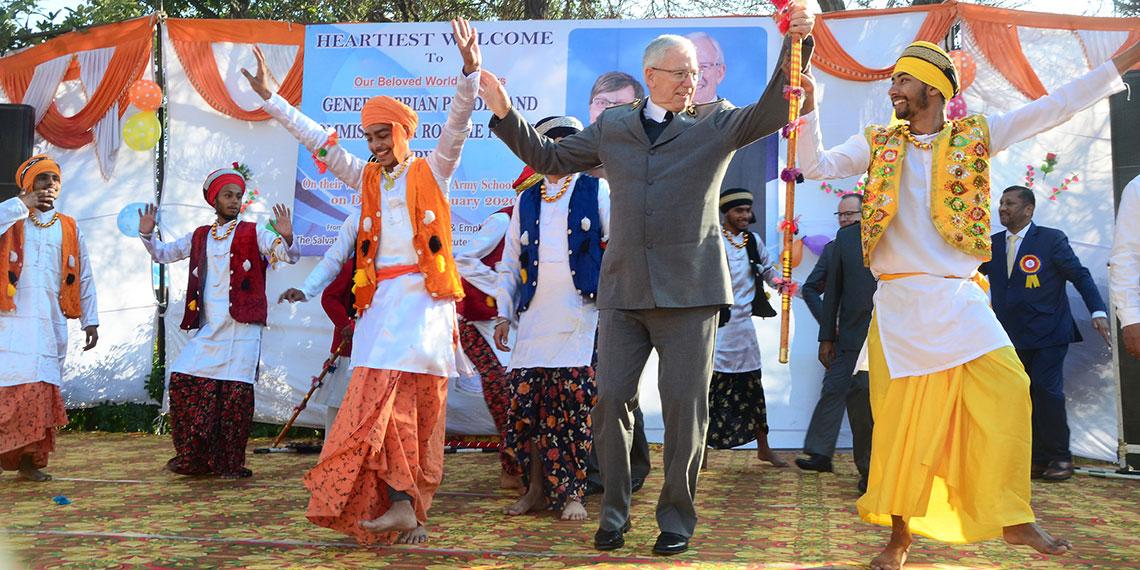 General Brian Peddle celebrates at a visit to Batala