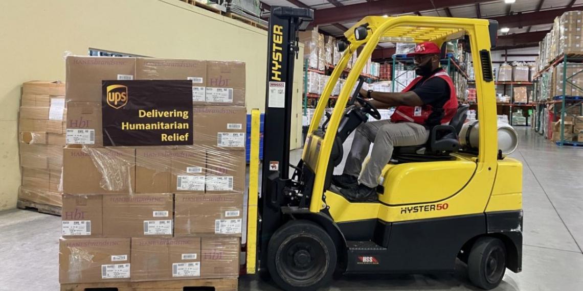 Forklift moving supplies