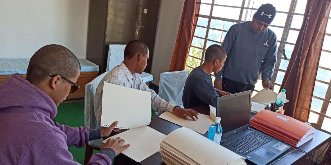 Blind and partially-sighted students learning at a Salvation Army school in Kalimpong, India