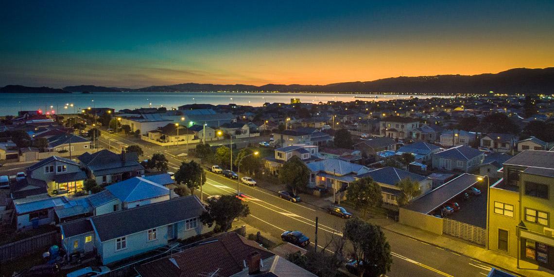 View from Cuba St, Petone looking across the harbour towards Wellington City
