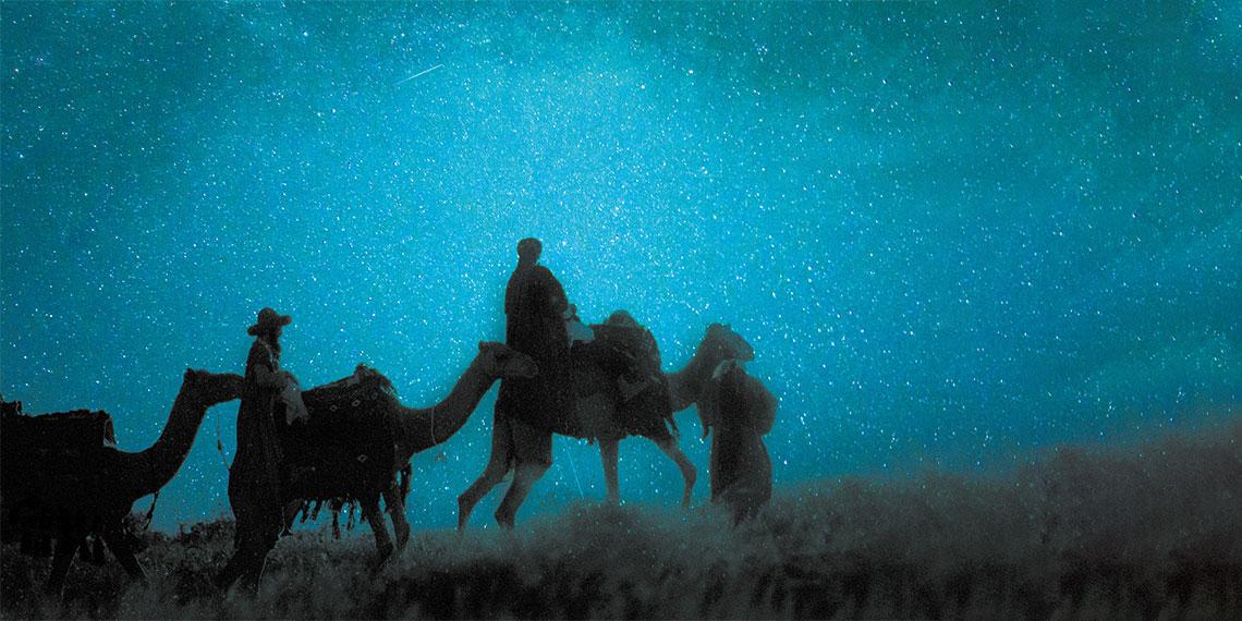 Christmas image of night sky with magi